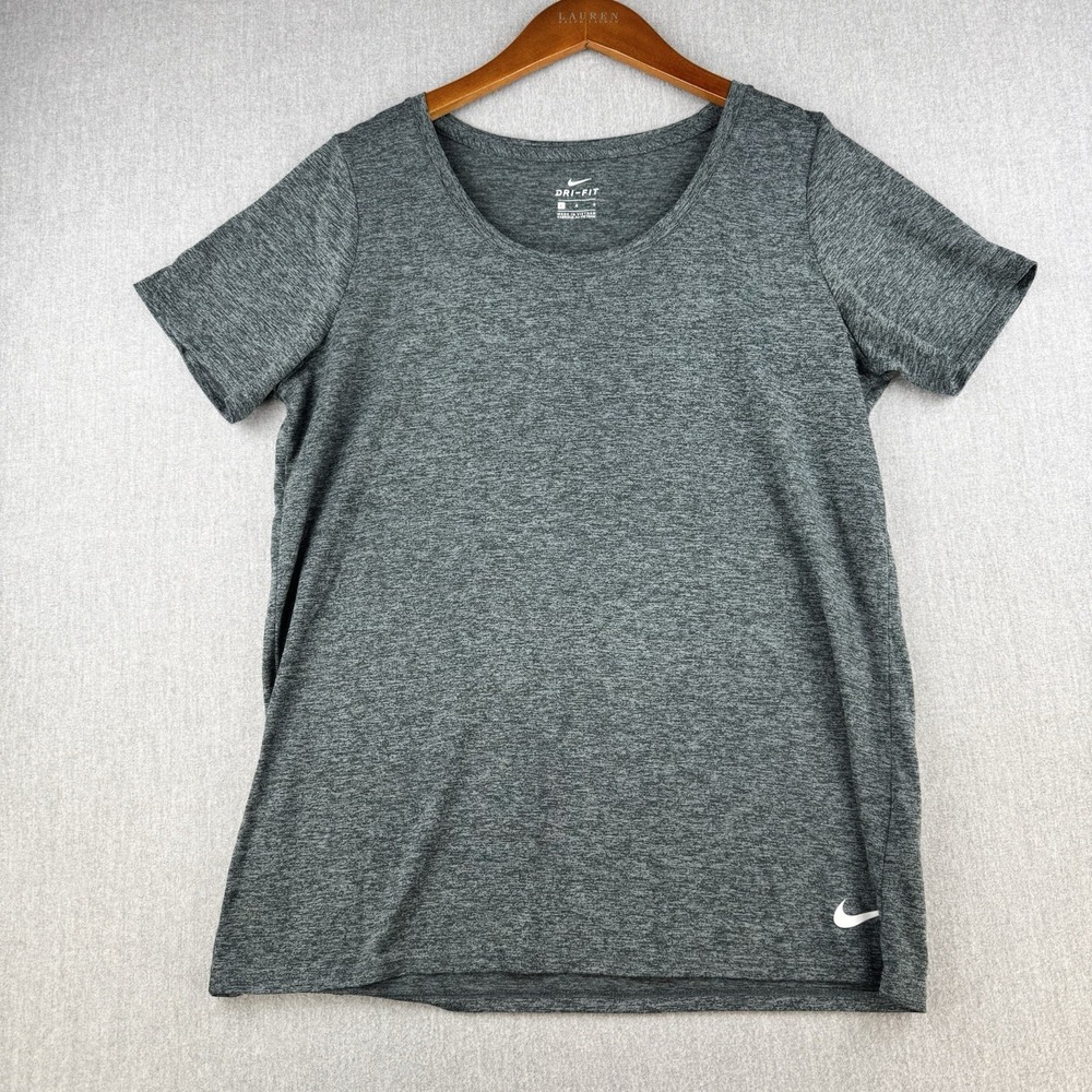 Nike Dri-FIT Athletic Top Womens Large Green Gray Short Sleeve Tee